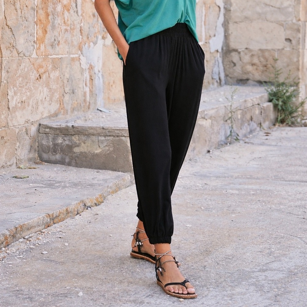 Peruvian‎ Connection Women's Nomad Pleated Jogger Pants Size Small Black